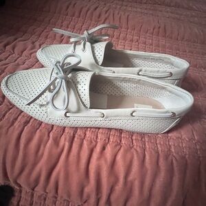 DOLCE VITA Women’s White Perforated Boat Shoes with Lace Detail